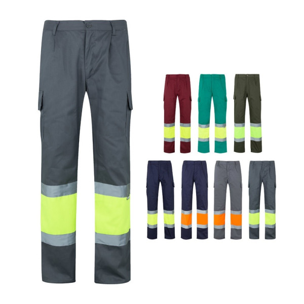 VL ATHENA. Tweekleurige broek van keperstof (210g/m²), gevoerd, met meerdere zakken, van katoen (20%