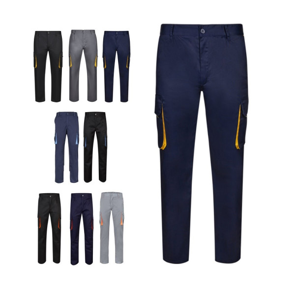 VL HYPNOS. Tweekleurige keperstof broek met meerdere zakken (200g/m²), van katoen (35%) en polyester