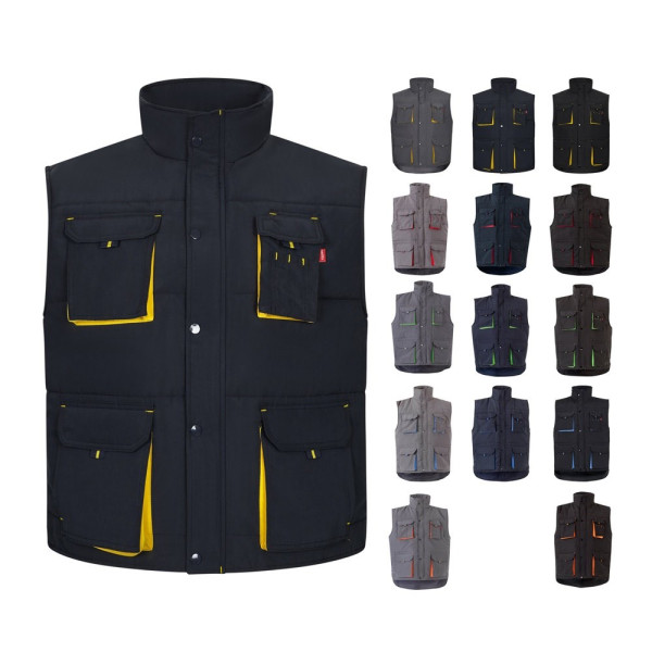 VL NERGAL. Gewatteerd vest, tweekleurig, met meerdere zakken (120g/m²), van polyester (100%)
