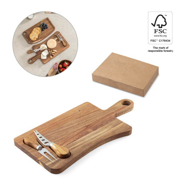 CASSIA. Kaasplank van acaciahout met handvat, van FSC™ gecertificeerd materiaal en andere gecontrole